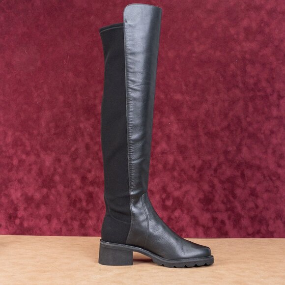 Stuart Weitzman Women 5050 Lift Black Leather Block Heel Lug OTK Boots sz 7 - Picture 10 of 10